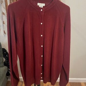Vintage Yarnworks Merlot Faux Pearl Button-Front Cardigan